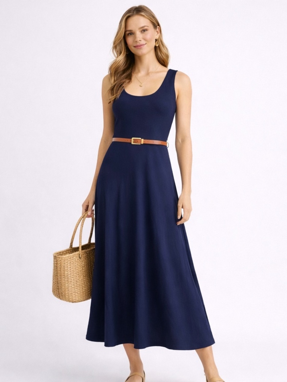 Massimo Dutti Navy Blue Tank Midi Dress  Minimalist  Size Small